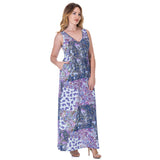 24seven Comfort Apparel Purple Paisley Sleeveless V Neck Maxi Dress With Pockets