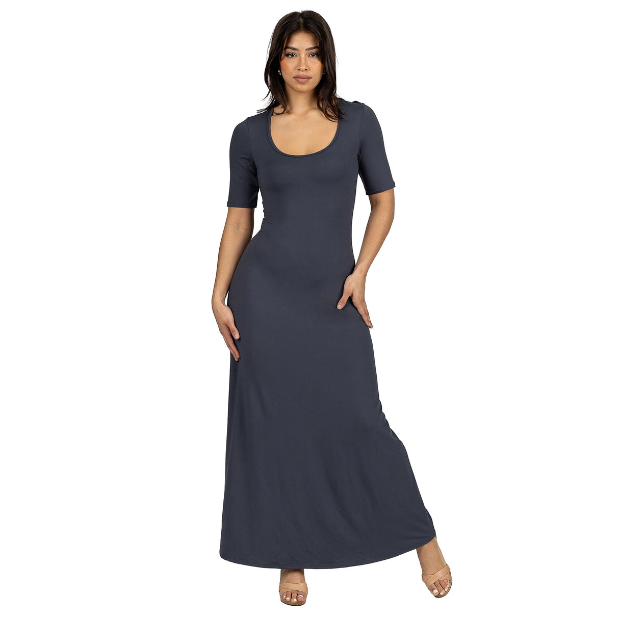24seven Comfort Apparel Womens Casual Maxi Dress With Sleeves