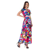 24seven Comfort Apparel Womens Floral Print V Neck Empire Waist Kimono Cap Sleeve Maxi Dress