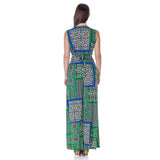 24seven Comfort Apparel Womens Green Scarf Print V Neck Empire Waist Sleeveless Maxi Dress