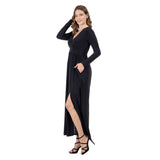 24seven Comfort Apparel Womens Long Sleeve V Neck Side Slit Maxi Dress