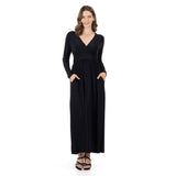 24seven Comfort Apparel Womens Long Sleeve V Neck Side Slit Maxi Dress
