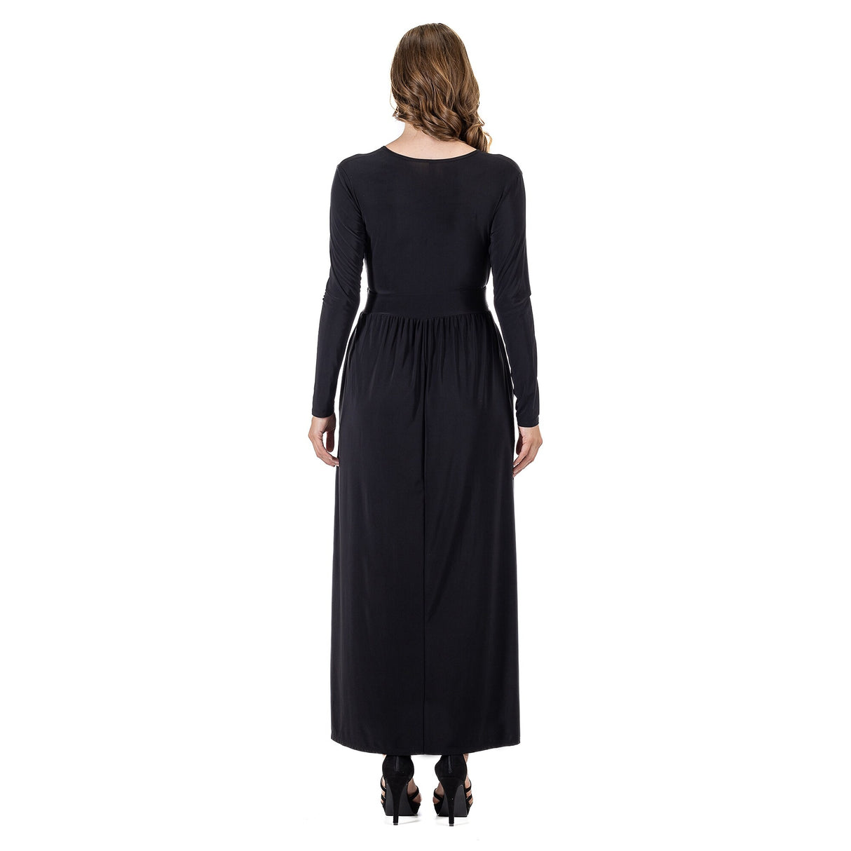 24seven Comfort Apparel Womens Long Sleeve V Neck Side Slit Maxi Dress
