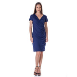 24seven Comfort Apparel Womens Short Sleeve Knee Length Faux Wrap Dress