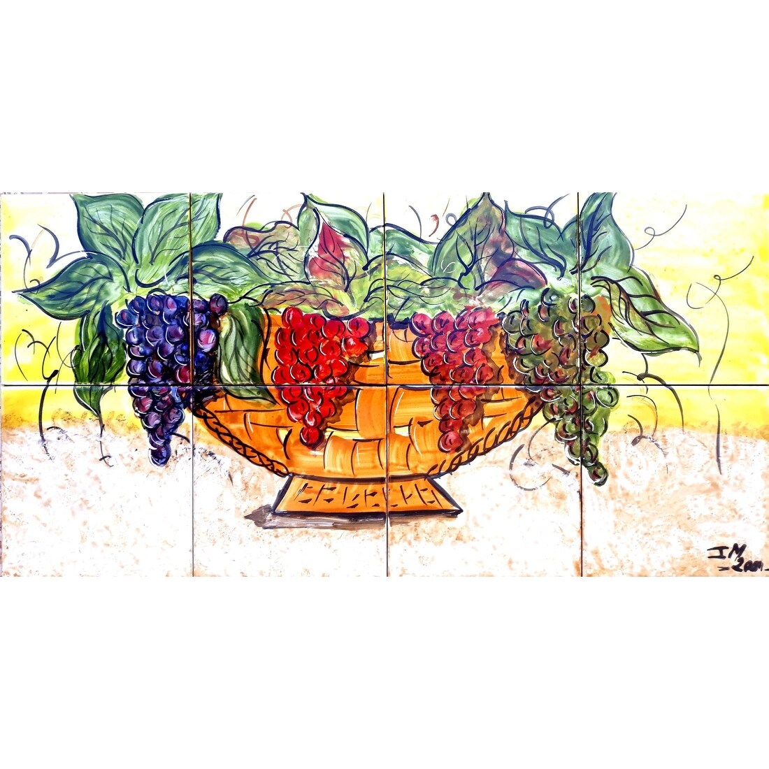 24x12 Grapes Basket Kitchen Backsplash Ceramic Tiles Wall Mural