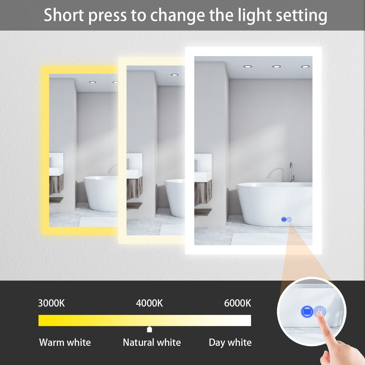 24x32 Inch Vanity Mirror With Lights With 3 Light Settings - Anti Fog Wall Mirror