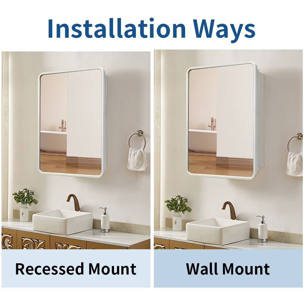 24x32 White Surface or Recessed Mount Bathroom Medicine Cabinet with Mirror