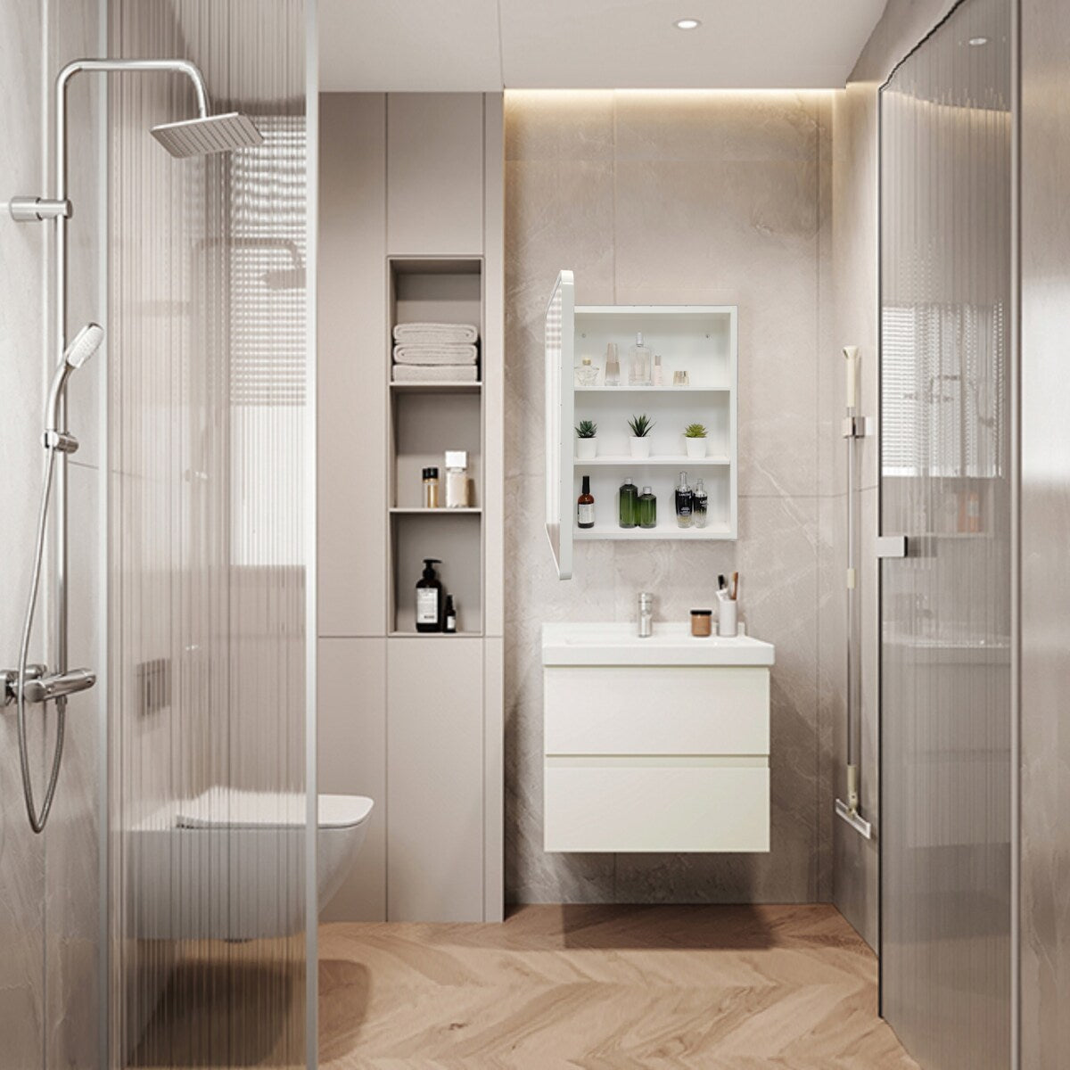 24x32 White Surface or Recessed Mount Bathroom Medicine Cabinet with Mirror