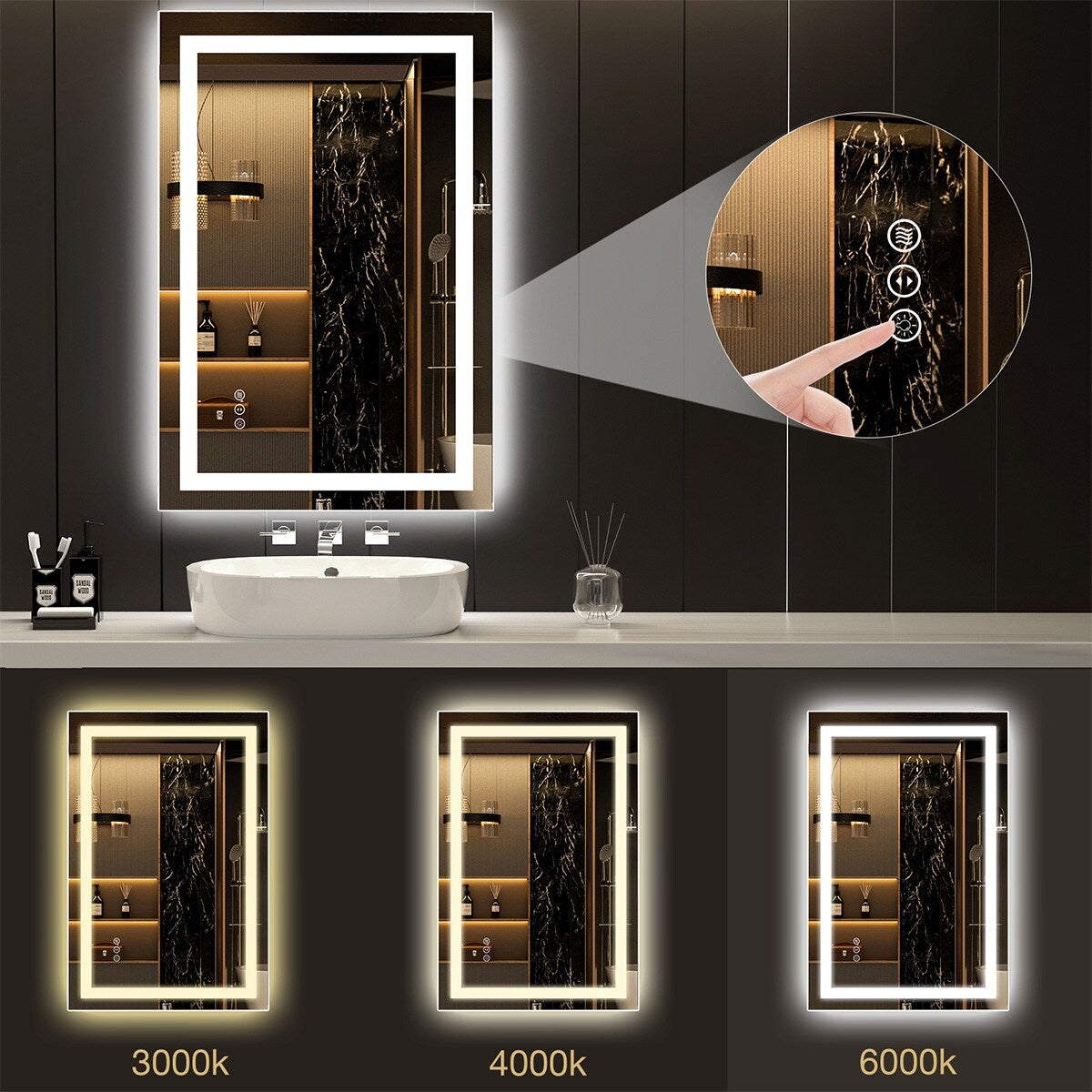 24x36 LED Mirror for Bathroom, Lighted Vanity Mirror for Wall, Dimmable, Anti-Fog, Shatter-Proof - White