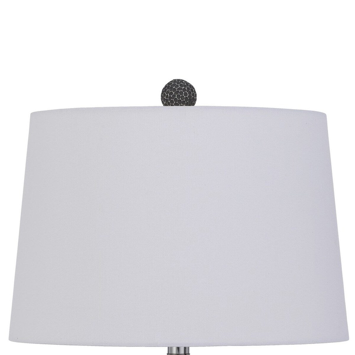 25 Inch Oval Table Lamp, Set of 2, White Fabric Drum Shade, Black, Silver