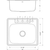 25-Inch Stainless Steel Top Mount Drop In Single Bowl Kitchen / Bar/ Island Sink - 18 Gauge