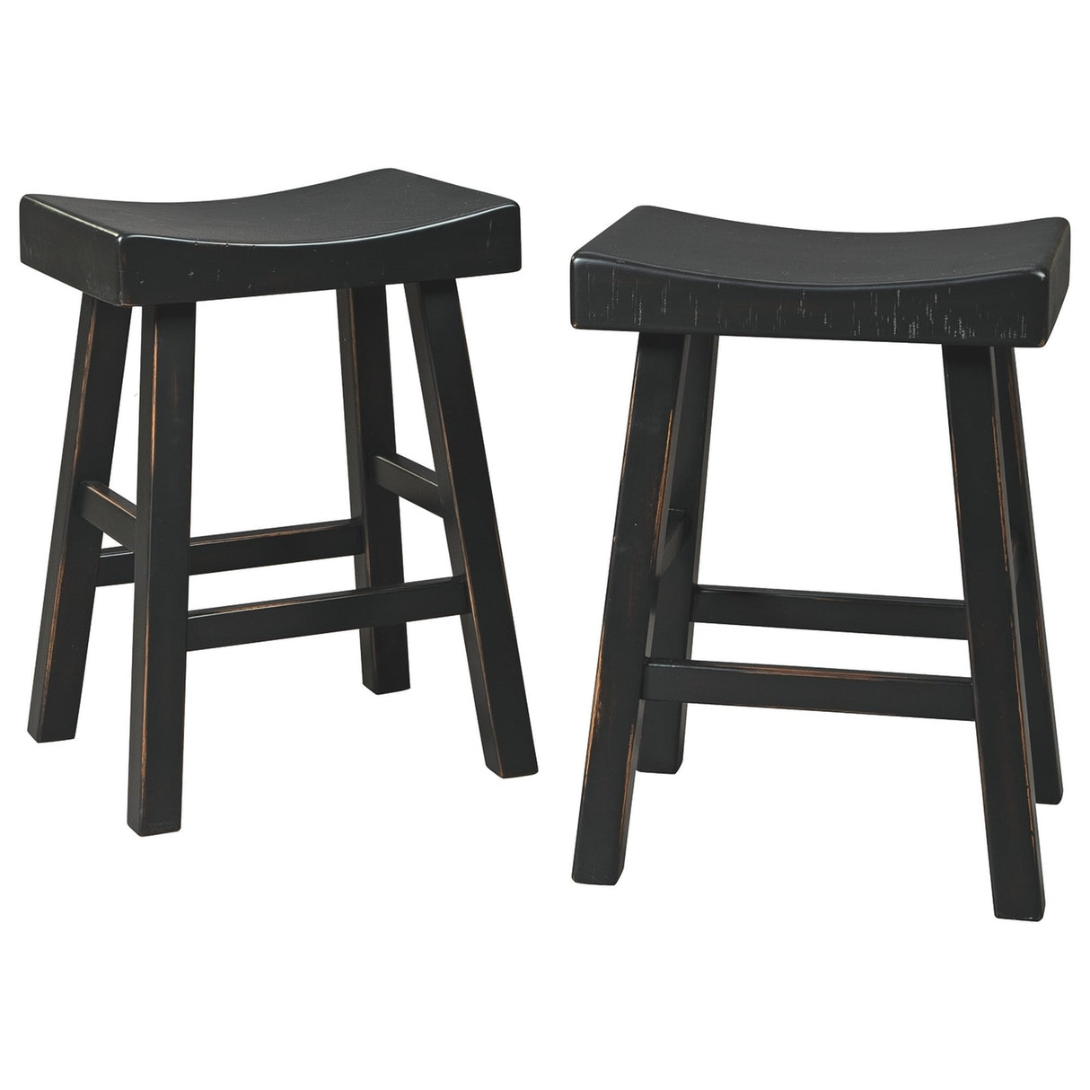 25 Inch Wooden Saddle Stool with Angular Legs, Set of 2, Black