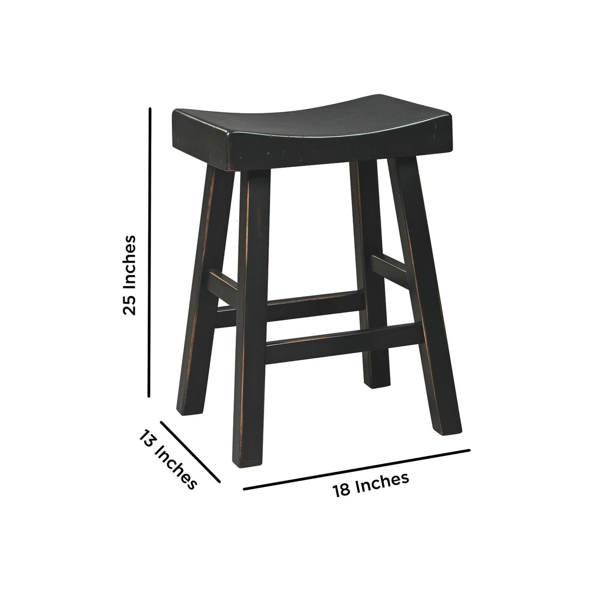 25 Inch Wooden Saddle Stool with Angular Legs, Set of 2, Black