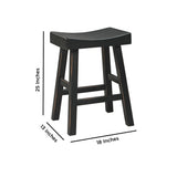 25 Inch Wooden Saddle Stool with Angular Legs, Set of 2, Black
