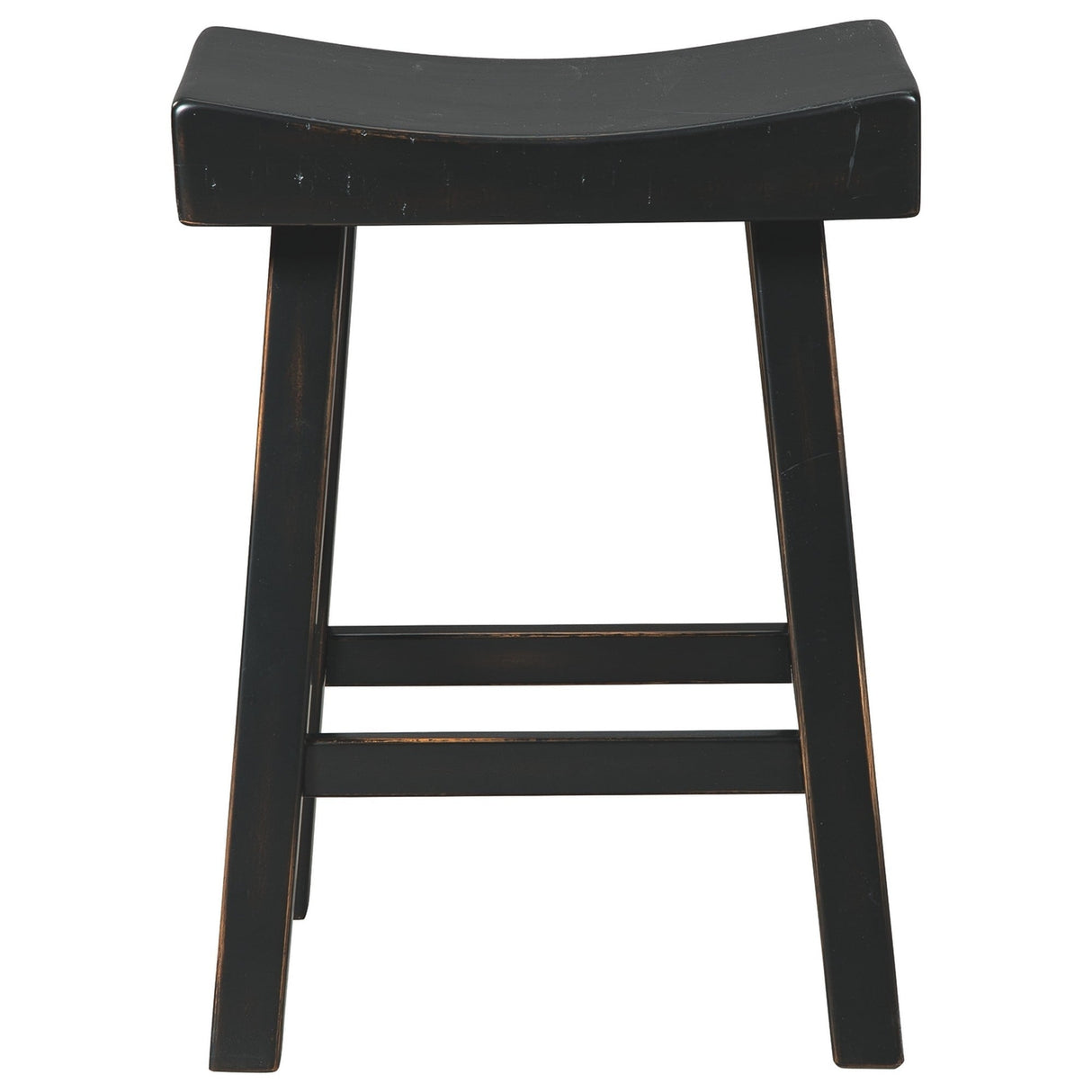 25 Inch Wooden Saddle Stool with Angular Legs, Set of 2, Black