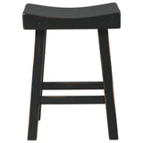 25 Inch Wooden Saddle Stool with Angular Legs, Set of 2, Black