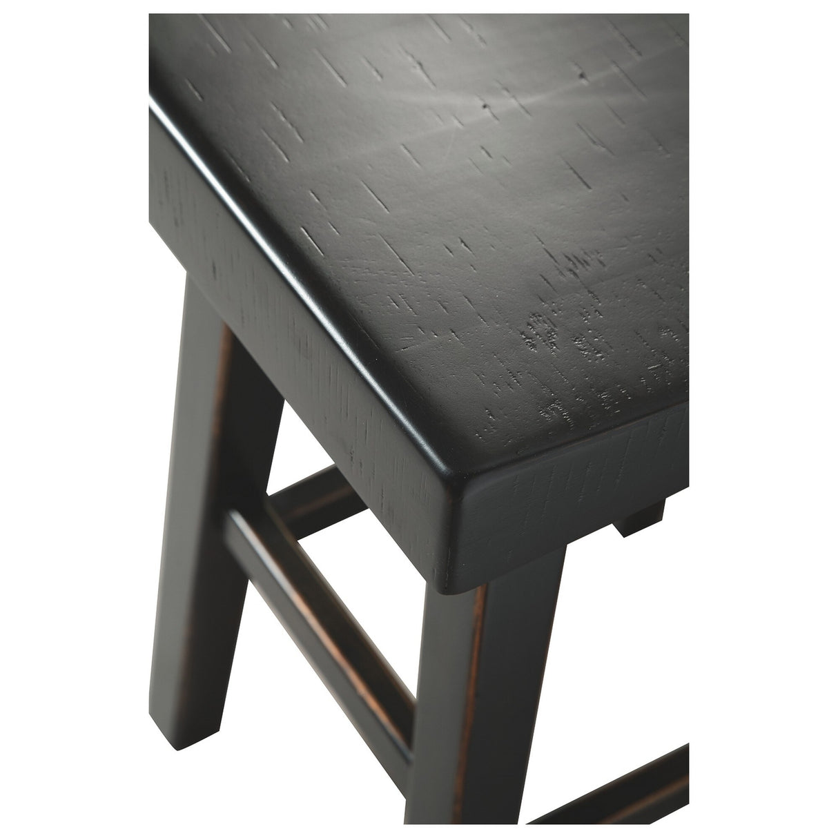 25 Inch Wooden Saddle Stool with Angular Legs, Set of 2, Black