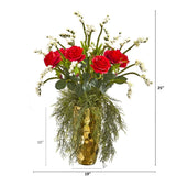 25" Rose Artificial Arrangement in Designer Gold Vase