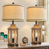 25.25" Farmhouse Dual USB Charging Ports 3-Way Dimmable Touch Control Table Lamp with Nightlight Vintage Modern Lamps