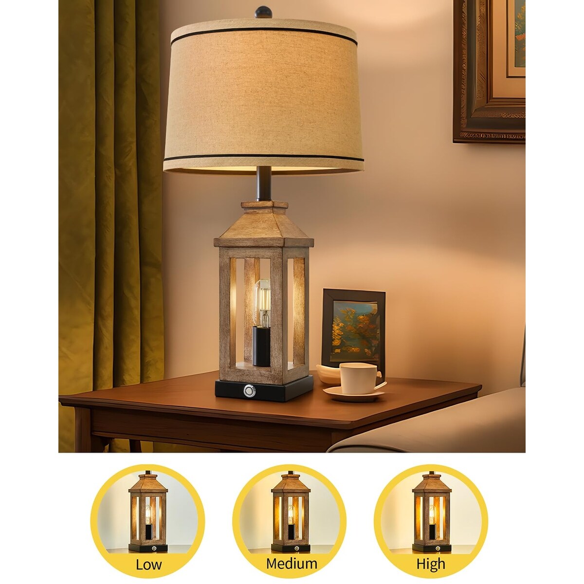25.25" Farmhouse Dual USB Charging Ports 3-Way Dimmable Touch Control Table Lamp with Nightlight Vintage Modern Lamps
