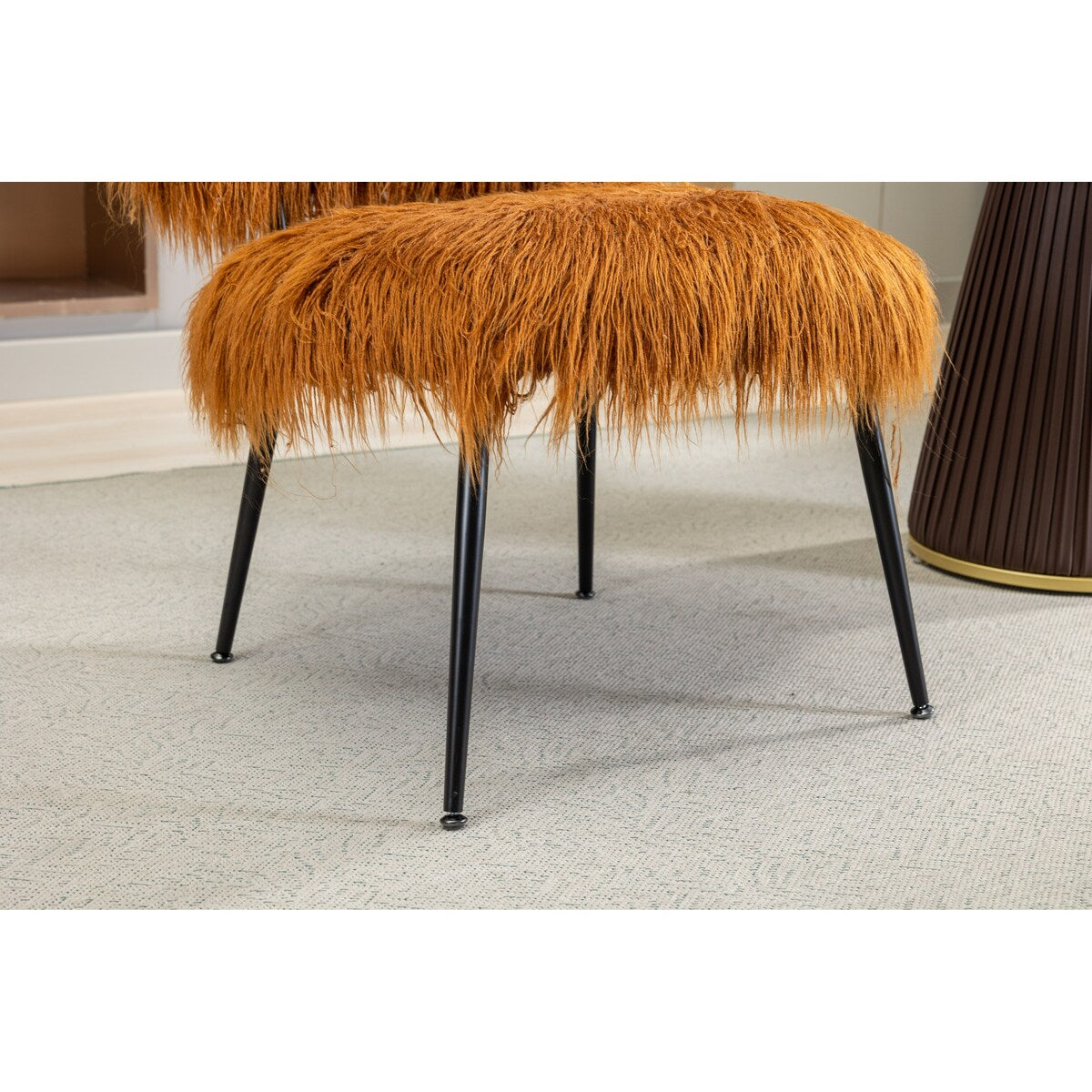 25.2"Faux Fur Plush Accent Chair With Ottoman, Living Room Chair With Footrest, Fluffy Upholstered Armless Chair And Stool
