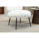25.2"Faux Fur Plush Accent Chair With Ottoman, Living Room Chair With Footrest, Fluffy Upholstered Armless Chair And Stool