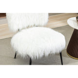 25.2"Faux Fur Plush Accent Chair With Ottoman, Living Room Chair With Footrest, Fluffy Upholstered Armless Chair And Stool