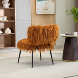 25.2"Faux Fur Plush Accent Chair With Ottoman, Living Room Chair With Footrest, Fluffy Upholstered Armless Chair And Stool