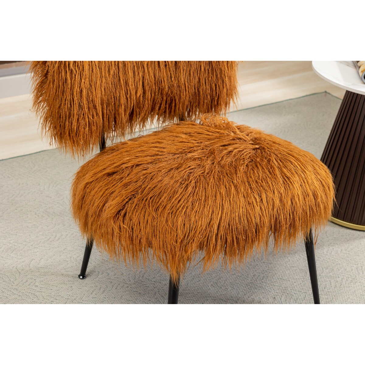 25.2"Faux Fur Plush Accent Chair With Ottoman, Living Room Chair With Footrest, Fluffy Upholstered Armless Chair And Stool