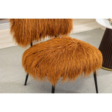 25.2"Faux Fur Plush Accent Chair With Ottoman, Living Room Chair With Footrest, Fluffy Upholstered Armless Chair And Stool