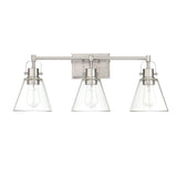 25.4 in. 3-Light Vanity Light with Brushed Nickel Finish and Clear Glass Shade
