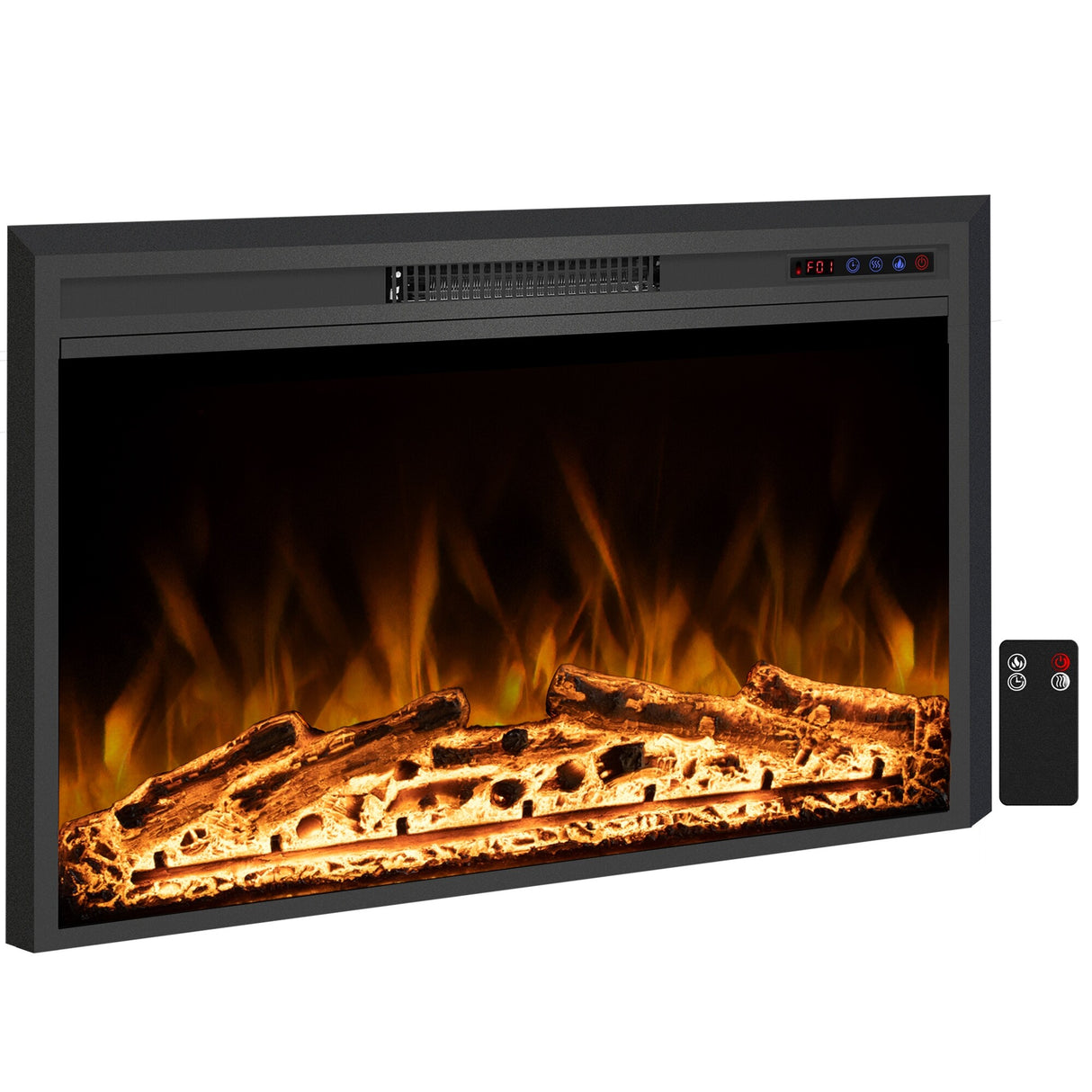 25" Electric Fireplace Insert with Multi-Color Flame, 750/1500W, Black