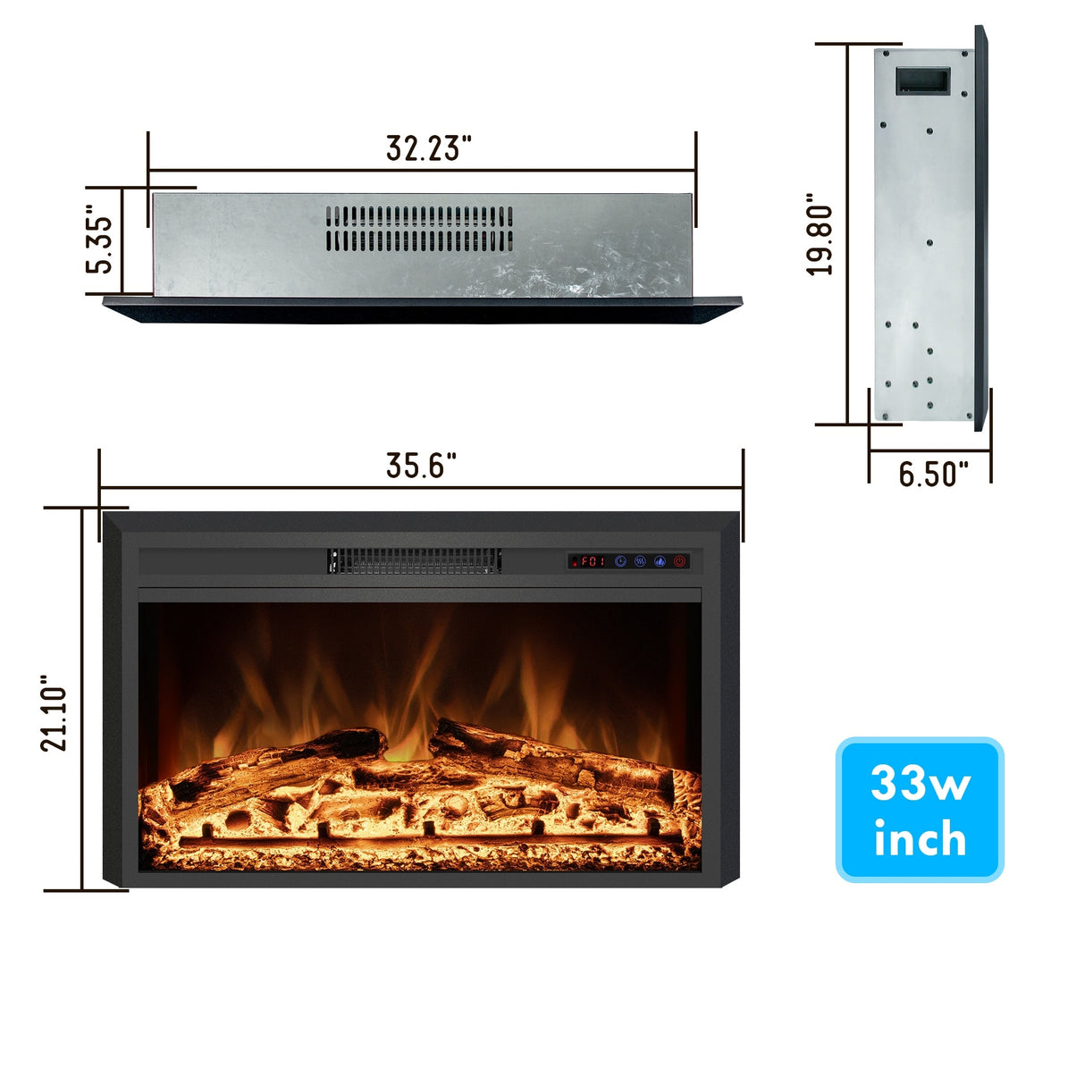 25" Electric Fireplace Insert with Multi-Color Flame, 750/1500W, Black
