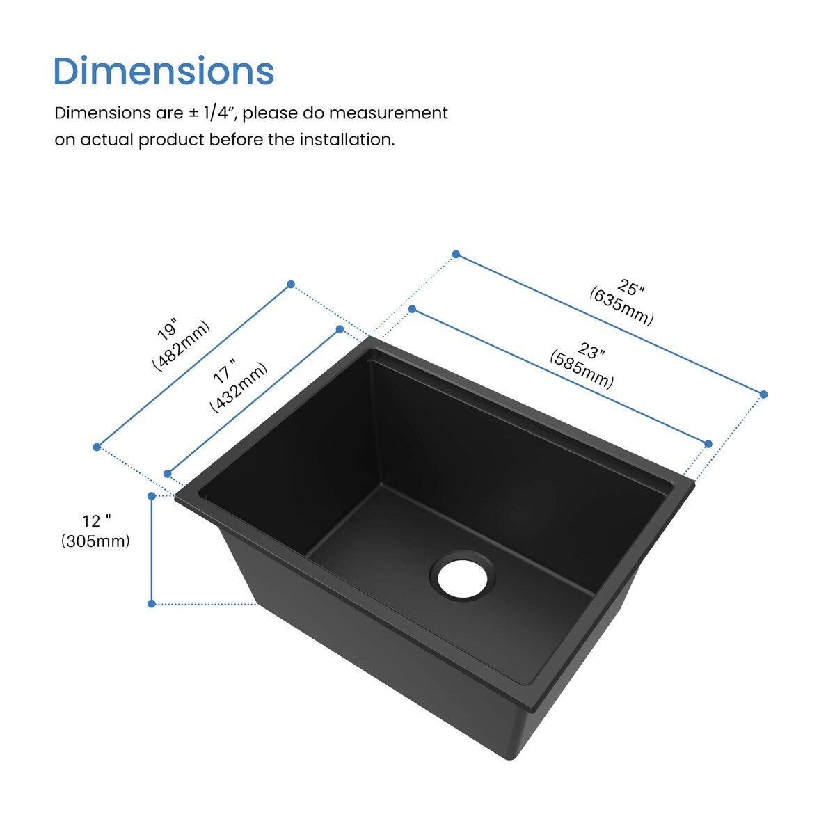 25" Undermount Workstation Single Bowl Quartz Kitchen Sink