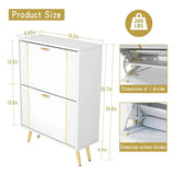 25"W flip over shoe cabinet with gold stripe,2drawers vertical Shoe Storage at the entrance