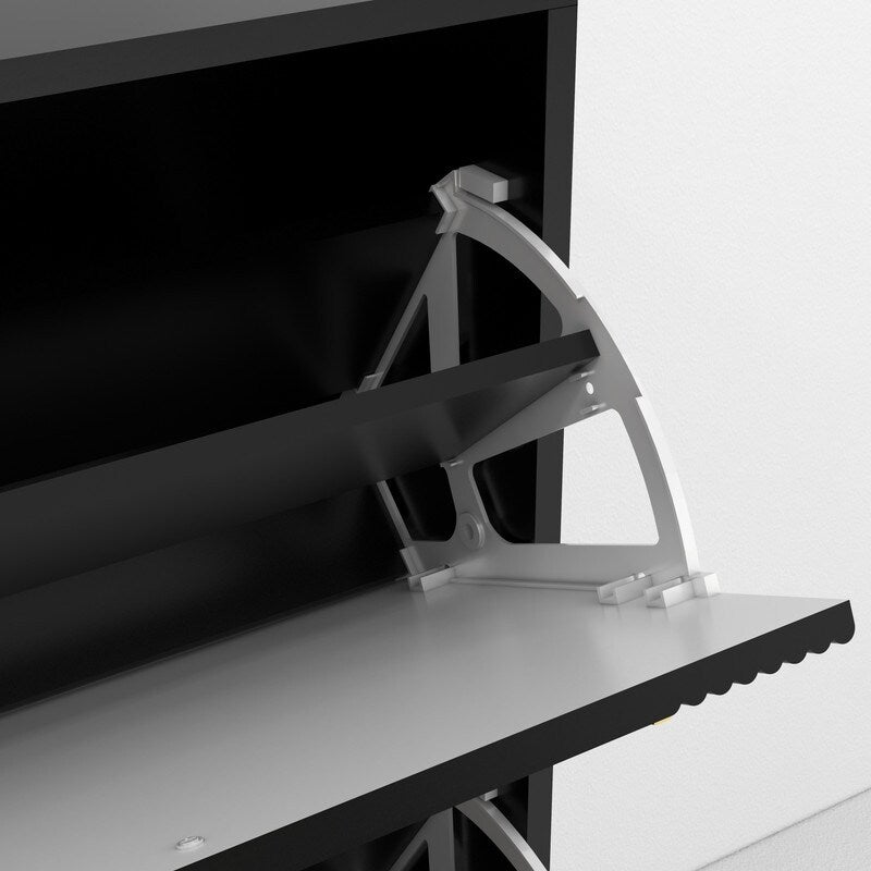 25"W flip over shoe cabinet with gold stripe,2drawers vertical Shoe Storage at the entrance