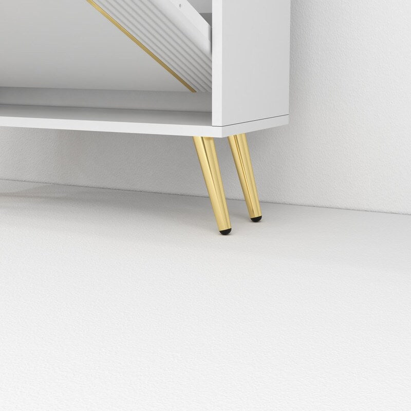 25"W flip over shoe cabinet with gold stripe,2drawers vertical Shoe Storage at the entrance