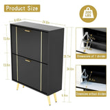 25"W flip over shoe cabinet with gold stripe,2drawers vertical Shoe Storage at the entrance
