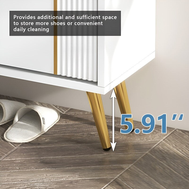 25"W flip over shoe cabinet with gold stripe,2drawers vertical Shoe Storage at the entrance