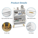 25"W flip over shoe cabinet with gold stripe,2drawers vertical Shoe Storage at the entrance