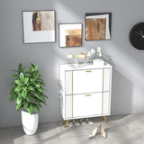 25"W flip over shoe cabinet with gold stripe,2drawers vertical Shoe Storage at the entrance