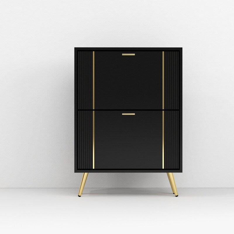25"W flip over shoe cabinet with gold stripe,2drawers vertical Shoe Storage at the entrance