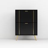 25"W flip over shoe cabinet with gold stripe,2drawers vertical Shoe Storage at the entrance