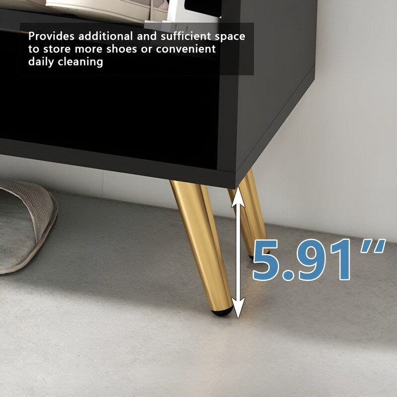 25"W flip over shoe cabinet with gold stripe,2drawers vertical Shoe Storage at the entrance