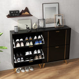 25"W flip over shoe cabinet with gold stripe,2drawers vertical Shoe Storage at the entrance