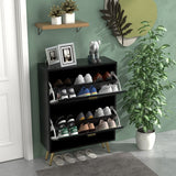 25"W flip over shoe cabinet with gold stripe,2drawers vertical Shoe Storage at the entrance