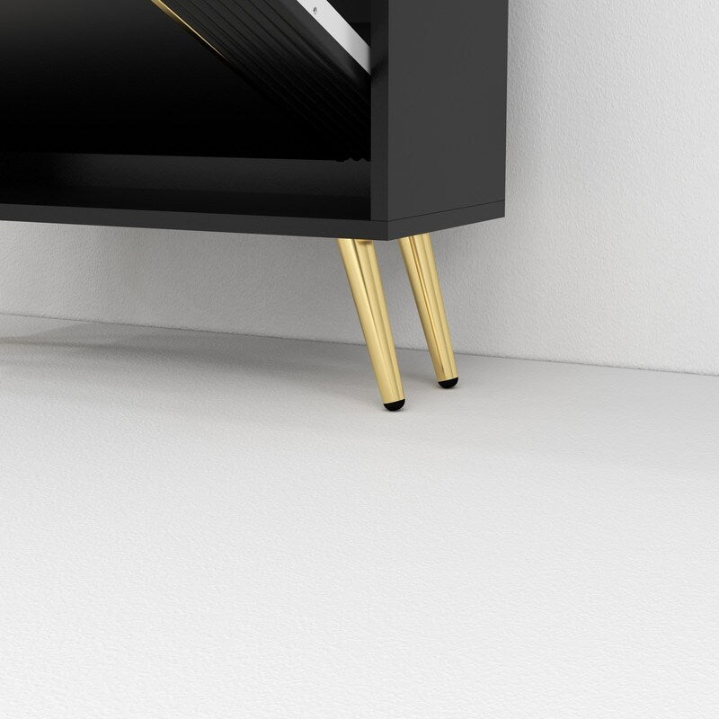 25"W flip over shoe cabinet with gold stripe,2drawers vertical Shoe Storage at the entrance