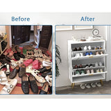 25"W flip over shoe cabinet with gold stripe,2drawers vertical Shoe Storage at the entrance