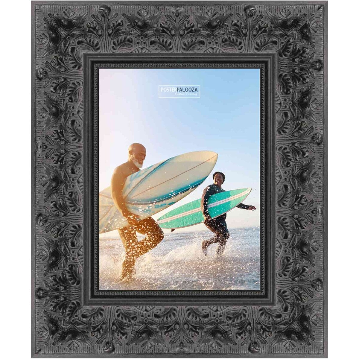 25x36 Ornate Black Complete Wood Picture Frame with UV Acrylic, Foam Board Backing, & Hardware