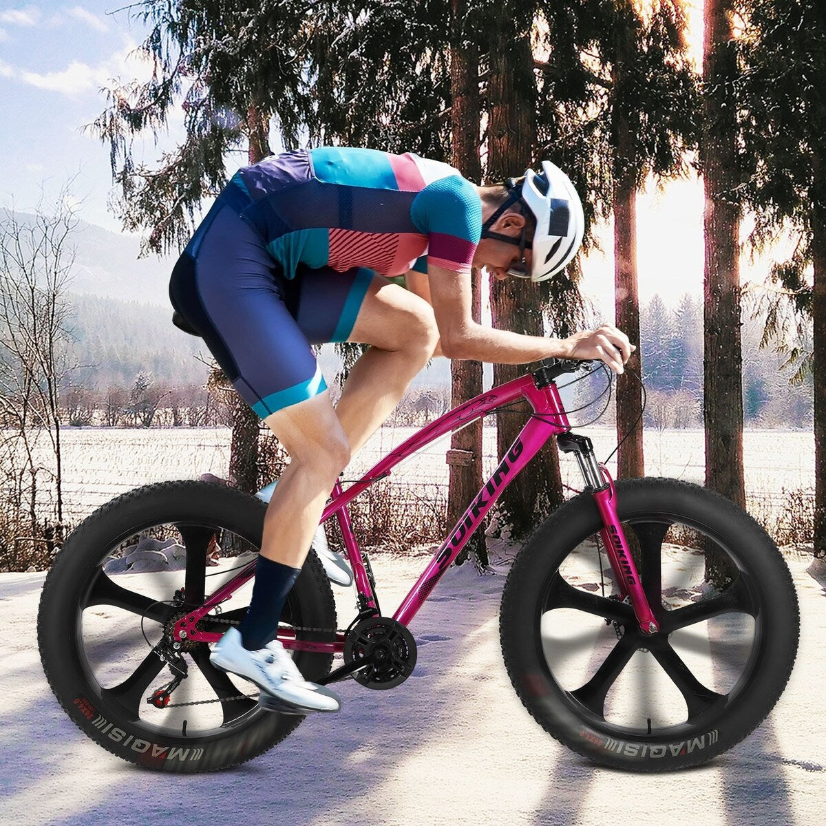 26-Inch 21-SpeedHigh-Carbon Steel Frame, Beach And Snow Fat Tire Mountain BIke